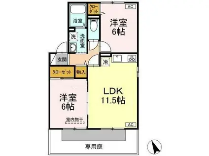 グランディールB棟(2LDK/1階)の間取り写真