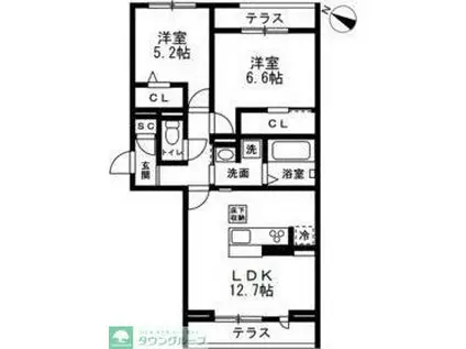 フルール(2LDK/1階)の間取り写真
