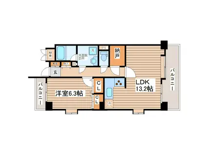 フレール仙台長町南(1SLDK/3階)の間取り写真