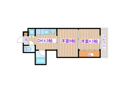 アルデール南鍛冶町(2DK/3階)の間取り写真