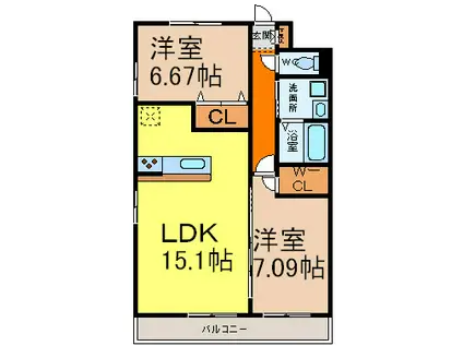 GRANDUKE鶴舞(2LDK/3階)の間取り写真