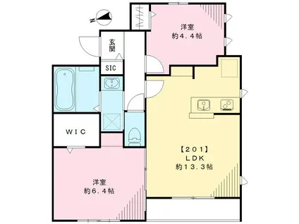 フィカーサプレミア(2LDK/2階)の間取り写真