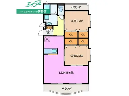 近鉄山田線 宮町駅 徒歩30分 5階建 築22年(2LDK/3階)の間取り写真