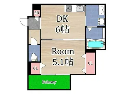 クリエオーレ東中浜(1DK/3階)の間取り写真