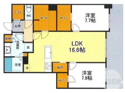 プラウドタワー堺東(2LDK/17階)の間取り写真
