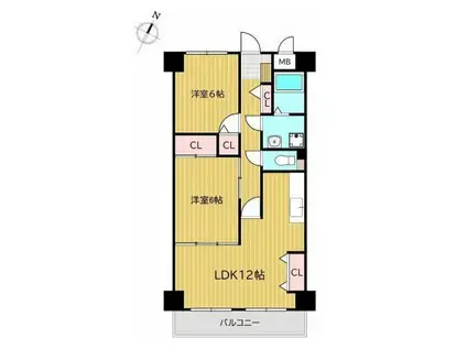 ガーデングラス桑野(2LDK/6階)の間取り写真