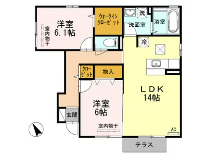 ディールームビオラ(2LDK/1階)の間取り写真