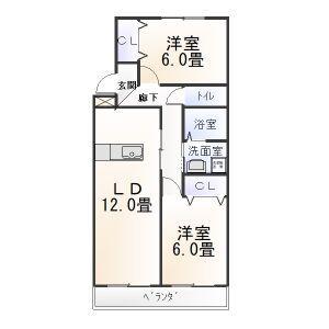ウィング壱番街(2LDK/2階)の間取り写真