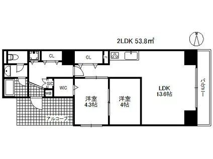 サンクラッソ三ノ宮加納町(2LDK/6階)の間取り写真