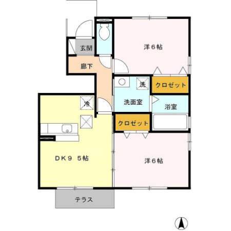 ひばり野 B(2DK/1階)の間取り写真