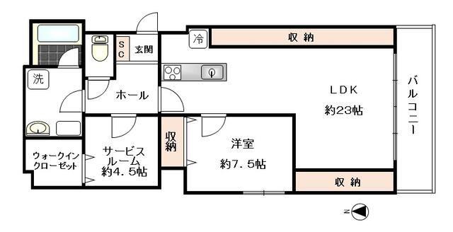 シェリーヒルズ横浜(1SLDK/3階)の間取り写真