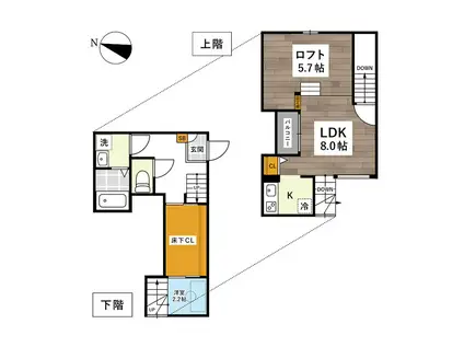 ADC本妙寺(1LDK/2階)の間取り写真