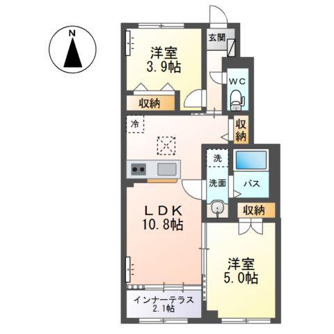 笹谷字古屋前アパート(2LDK/1階)の間取り写真