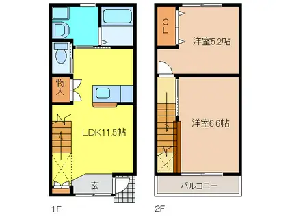名鉄犬山線 布袋駅 徒歩3分 2階建 築12年(2LDK/1階)の間取り写真