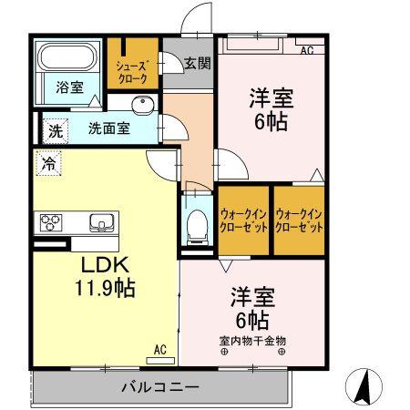 クレシア彩乃(2LDK/3階)の間取り写真