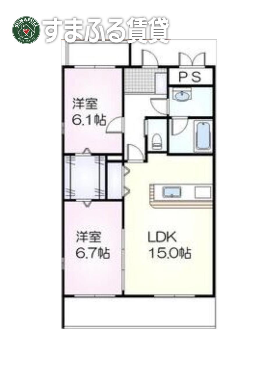 ロイヤルパークサイドヒルズ(2LDK/2階)の間取り写真