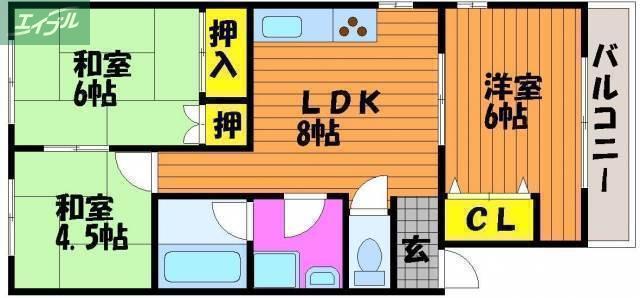 MHハイム津高(3LDK/2階)の間取り写真