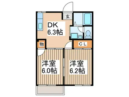 オリオンハイム(2DK/2階)の間取り写真