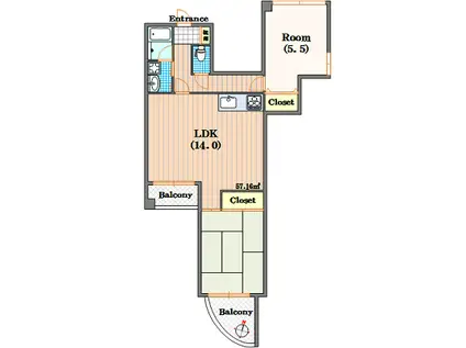 SKパレス道頓(2LDK/11階)の間取り写真