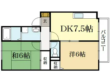 ハイカムールイーストパディー(2DK/2階)の間取り写真