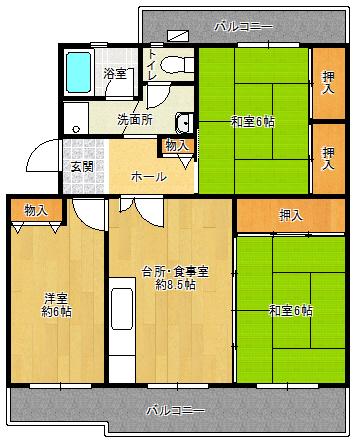 あかしあ台ハイツ(3DK/5階)の間取り写真