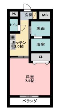 リバティー(1K/2階)の間取り写真