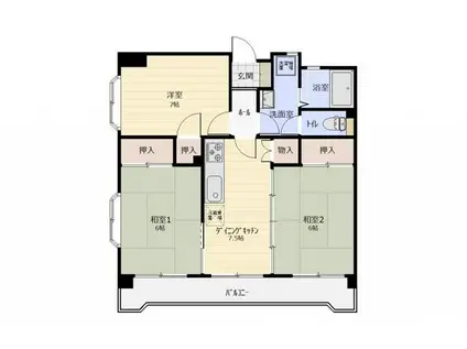 BON TOUR那珂川(3DK/7階)の間取り写真