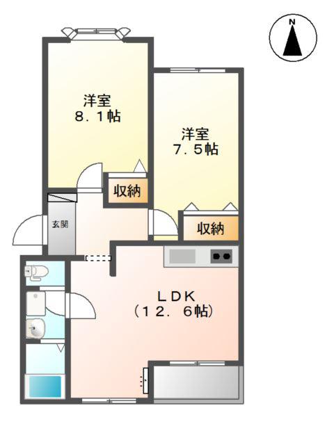 エスポワール(2LDK/2階)の間取り写真