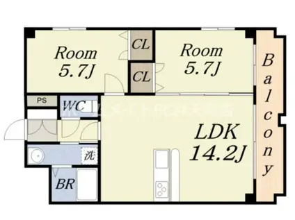 ボンジュール築港(2LDK/3階)の間取り写真
