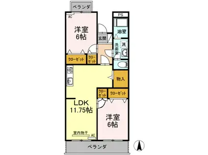 グリーンコーポ草間(2LDK/3階)の間取り写真