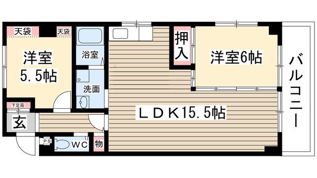 サンハイツ松井(2LDK/2階)の間取り写真
