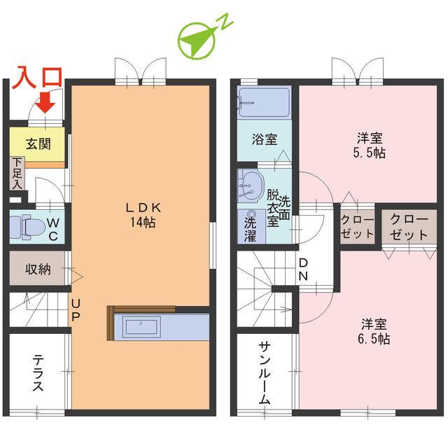 リヴィエール 2号棟(2LDK/1階)の間取り写真