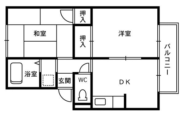 ロイヤル櫛林(2DK/1階)の間取り写真