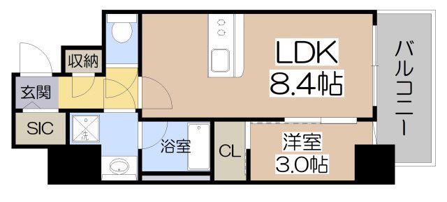エスリードレジデンス大阪天王寺(1LDK/11階)の間取り写真