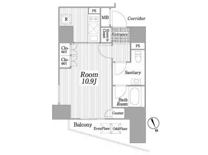 コートヒルズ広尾南(1K/8階)の間取り写真