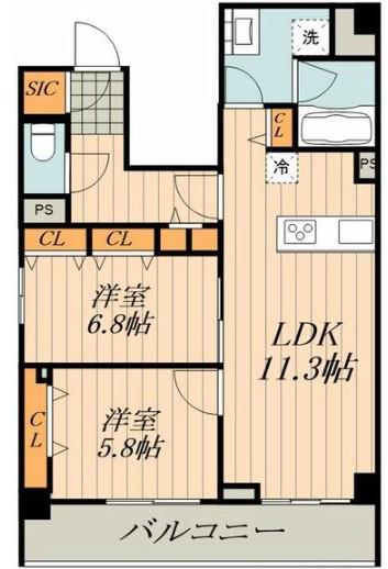 ロイヤルカーサ千種(2LDK/5階)の間取り写真