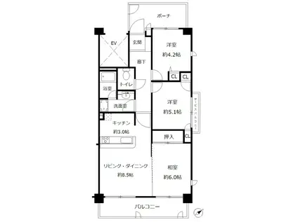 マイキャッスルお花茶屋(3LDK/6階)の間取り写真