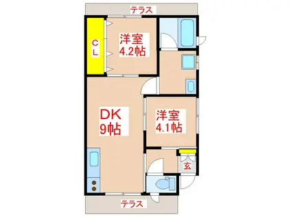 ソレイユIII(2DK/1階)の間取り写真