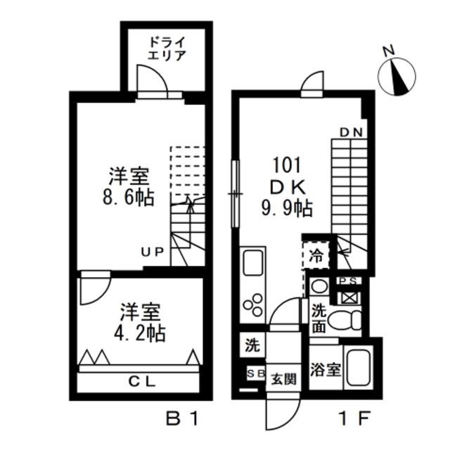 NOZOMIO祐天寺 ノゾミオ祐天寺(2DK/B1階)の間取り写真