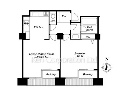 品川プリンスレジデンス(1LDK/13階)の間取り写真