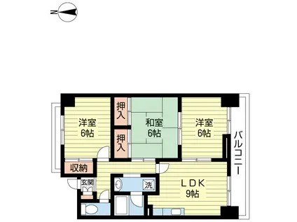 グランデ逢谷内(3DK/6階)の間取り写真