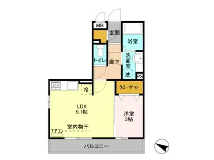 ロハス末広(1LDK/2階)の間取り写真
