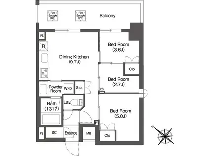 ORSUS赤羽イースト(3DK/9階)の間取り写真