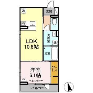 ブリックス北仙台(1LDK/1階)の間取り写真
