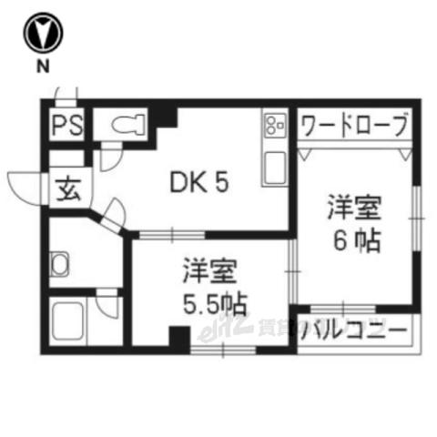 松山サザンクロス(2DK/3階)の間取り写真
