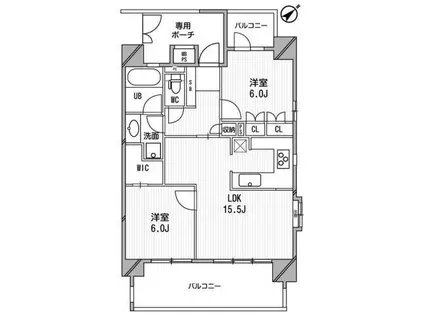 ライオンズシティ白金高輪(2LDK/11階)の間取り写真