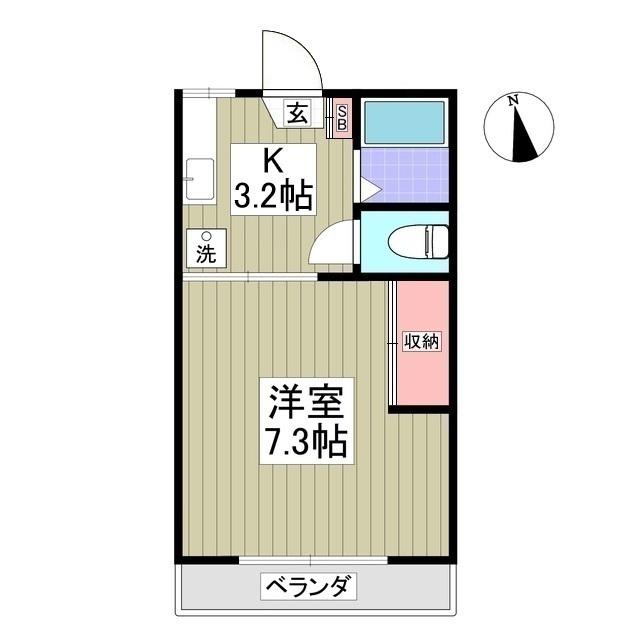ツキシマサイドハイツ(1K/2階)の間取り写真