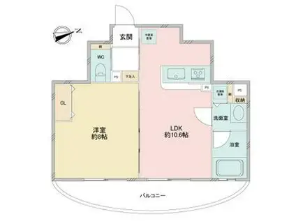 さくらHILLSリバーサイドイースト(1LDK/3階)の間取り写真