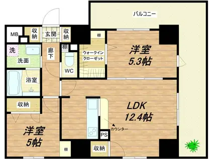 グランルージュ谷町六丁目(2LDK/8階)の間取り写真