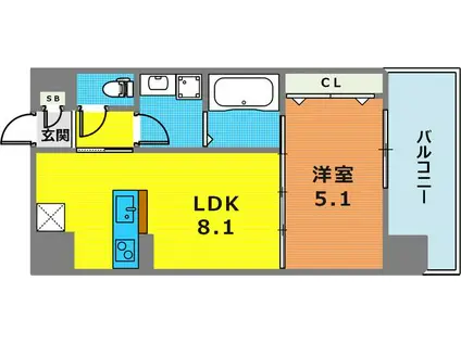 グランメール岡本(1LDK/4階)の間取り写真